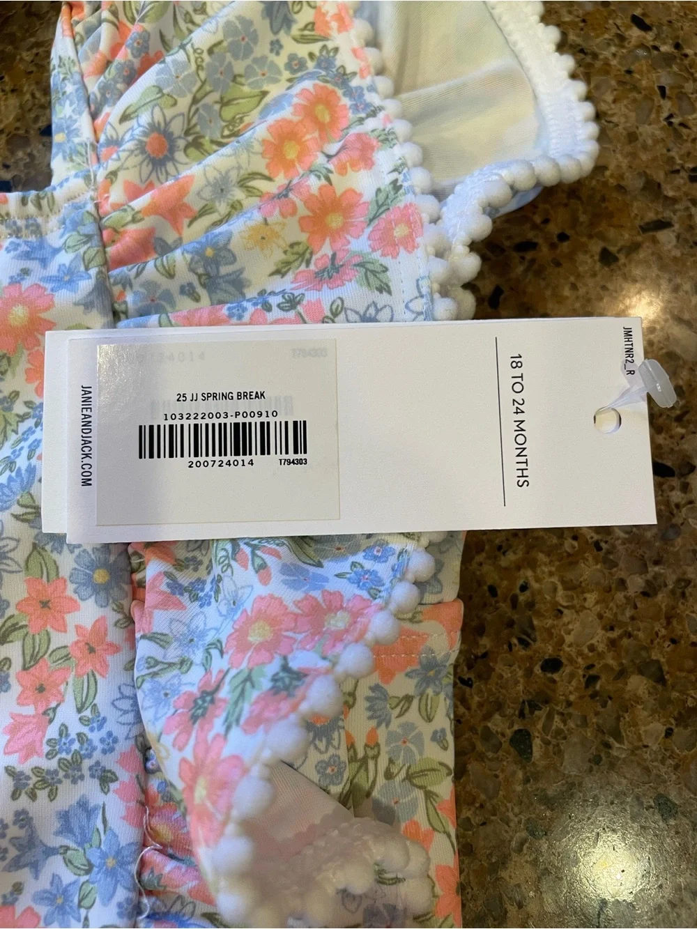 Janie and Jack Floral Ruffle Swimsuit - Pink, Blue & Cream